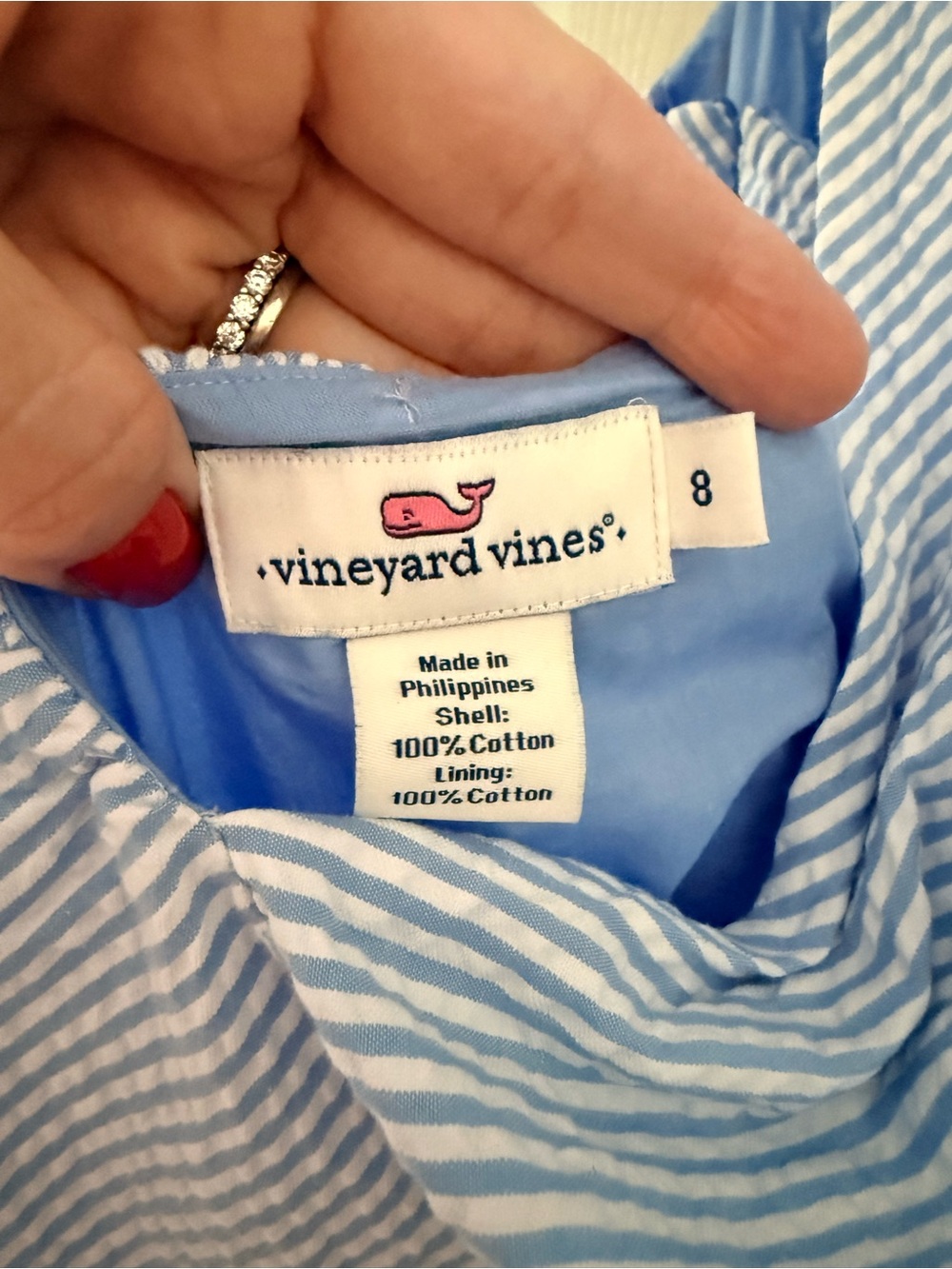 Vineyard Vines Seersucker Blue & White Striped Dress - Picture 4 of 4